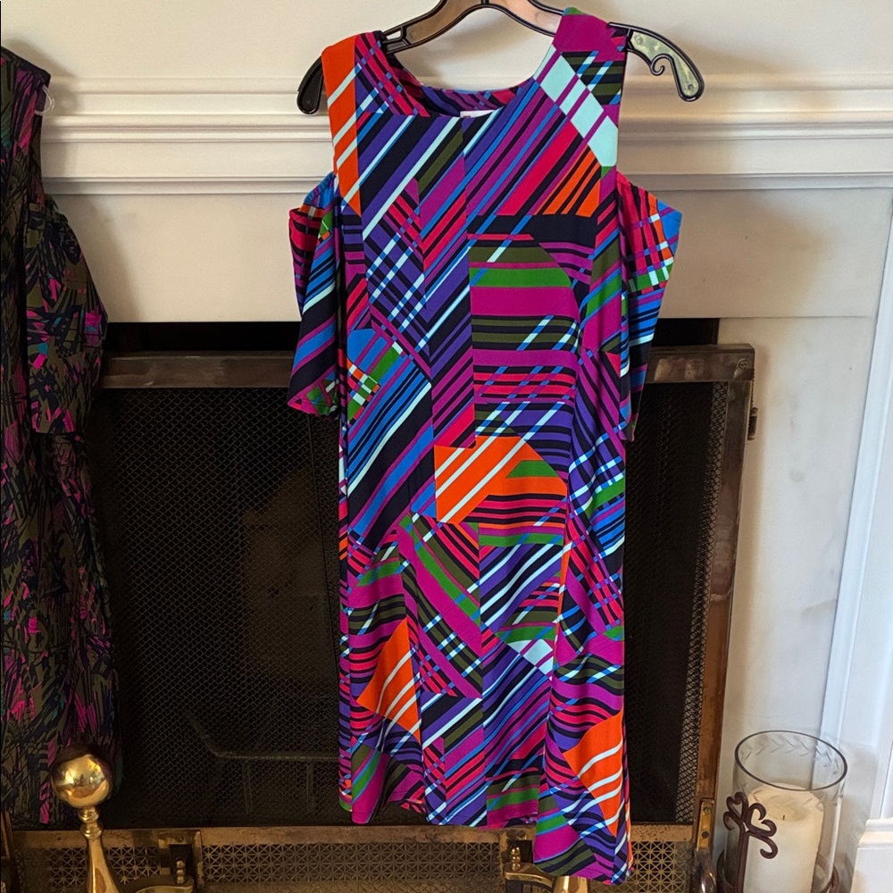 Jude Connally Asymmetrical Dress in Purple, Orange, and Blue